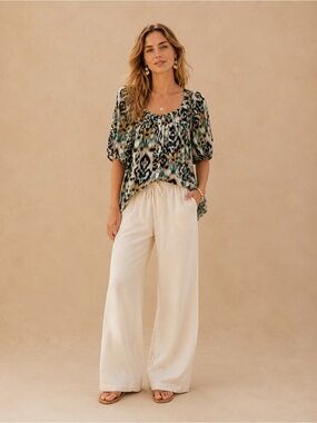 Vanessa Virginia Anthropologie 100% Silk Boho Flowy Relaxed Peasant Blouse Top
